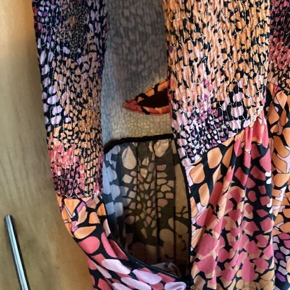 Anthropologie Dress geisha designs tiered cut out pleated maxi beaded print Med - Picture 9 of 13